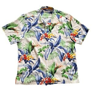 Tommy Bahama Silk Camp Shirt Mens XL Hawaiian Floral Short Sleeve